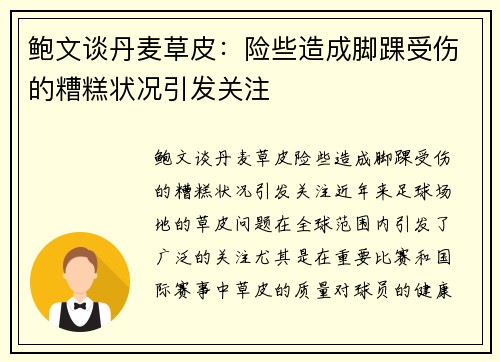 鲍文谈丹麦草皮：险些造成脚踝受伤的糟糕状况引发关注