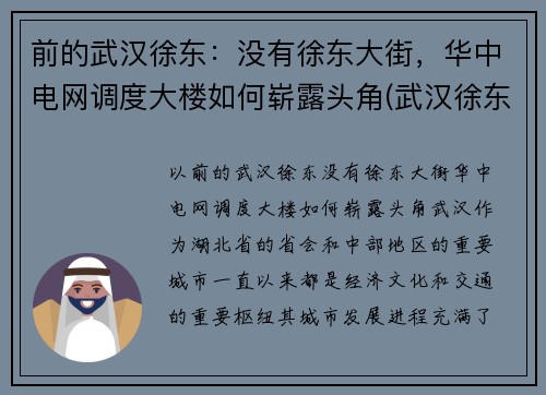 前的武汉徐东：没有徐东大街，华中电网调度大楼如何崭露头角(武汉徐东变电站)