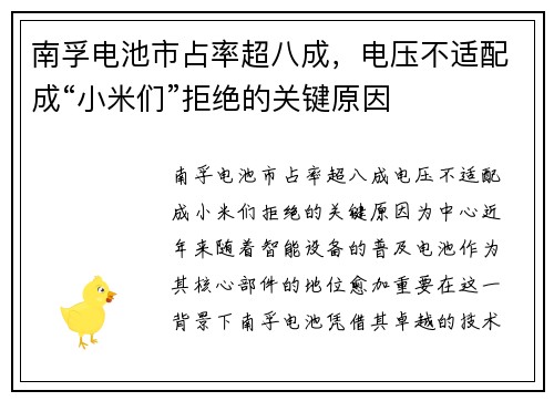 南孚电池市占率超八成，电压不适配成“小米们”拒绝的关键原因